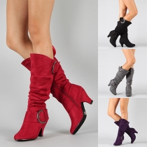 Fashion Round Toe Thick High-heeled Knee-length Boots