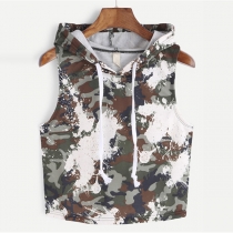 Fashion Camouflage Printed Sleeveless Hooded Vest 
