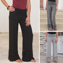 Fashion Solid Color High Waist Lace Spliced Wide-leg Pants