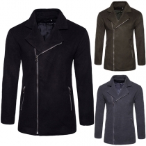 Fashion Solid Color Long Sleeve Side-zipper Men's Coat 