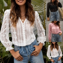 Sexy Off-shoulder Trumpet Sleeve Lace-up V-neck Chiffon Top