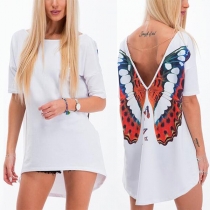 Sexy Backless Butterfly Printed Short Sleeve Dress