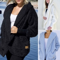 Fashion Solid Color Long Sleeve Hooded Loose Knit Cardigan