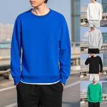Fashion Solid Color Long Sleeve Round Neck Men's T-shirt