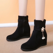 Fashion Solid Color Flat Heel Side-zipper Tassel Boots