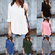 Fashion Solid Color Long Sleeve POLO Collar Chiffon Shirt 