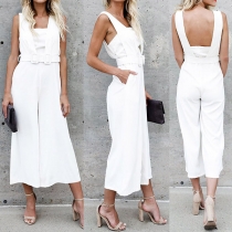 Sexy Backless Sleeveless High Waist Solid Color Jumpsuit 