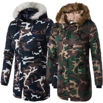 Fashion Camouflage Printed Faux Fur Spliced Hooded Men's Padded Coat 