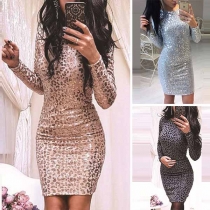 Sexy Bowknot Backless Long Sleeve Round Neck Slim Fit Dress