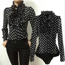 Fashion Dots Printed Long Sleeve Ruffle Bodysuit