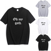 Fashion Letters Printed Short Sleeve Round Neck T-shirt 