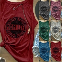 Fashion Letters Printed Sleeveless Round Neck T-shirt 