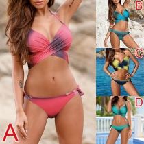 Sexy Color Gradient Crossover Bikini Set 