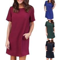 Simple Style Short Sleeve Round Neck Solid Color Dress
