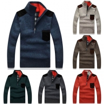 Fashion Contrast Color Long Sleeve Stand Collar Men's Sweater
