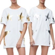 Fashion Star Printed Short Sleeve Round Neck T-shirt Dress