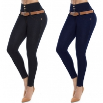 Fashion Solid Color High Waist Slim Fit Skinny Jeans  