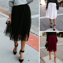 Fashion Solid Color High Waist Gauze Skirt