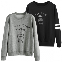 Fashion Long Sleeve Round Neck Coffee Cup Printed Sweatshirt