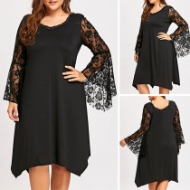 Sexy Lace Spliced Trumpet Sleeve Irregular Hem Party Dress