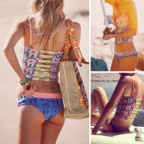 Sexy Backless Colorful Printed Bikini Set