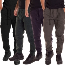 Fashion Solid Color Drawstring Waist Men's Casual Pants 