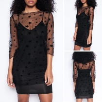 Sexy Backless Sling Dress + See-through Gauze Dress Two-piece Set