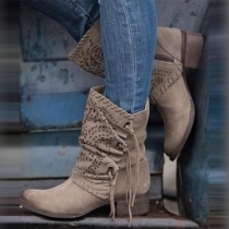 Fashion Solid Color Square Heel Round Toe Boots Booties