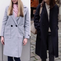 Fashion Solid Color Long Sleeve Double-breasted Woolen Coat 