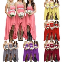 Sexy Strapless High Waist High-low Hem Solid Color Party Dress