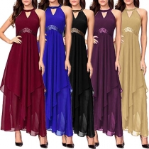 Sexy Backless Off-shoulder High Waist Solid Color Party Dress