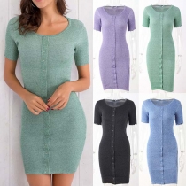 Simple Style Short Sleeve Round Neck Slim Fit Knit Dress