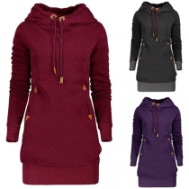 Fashion Solid Color Long Sleeve Slim Fit Hoodie 