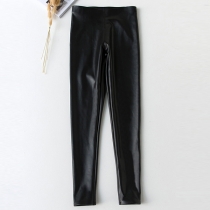Fashion Solid Color High Waist Plush Lining PU Leather Pants