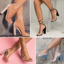 Sexy Thick High-heeled Open Toe Lace-up Transparent Sandals