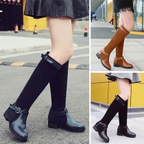 Retro Style Flat Heel Round Toe Knee-length Boots