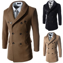 Fashion Solid Color Long Sleeve Double-breasted Slim Fit Men's Woolen Coat