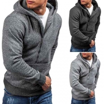 Fashion Solid Color Long Sleeve Side-zipper Men's Hoodie