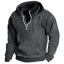 Fashion Solid Color Long Sleeve Side-zipper Men's Hoodie