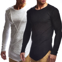 Fashon Round-neck Solid Color Long Sleeve Snowflake Spliced Man's Shirt