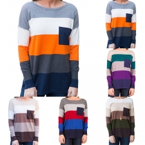 Fashion Contrast Color Round-neck Long Sleeve Sweater