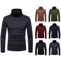 Fashion Solid Color Long Sleeve Turtleneck Oblique-button Men's T-shirt