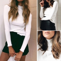 Simple Style Long Sleeve High Neck Solid Color Knit Top