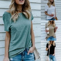 Sexy Round-neck Short Sleeve Solid Color Slim Fit Shirt