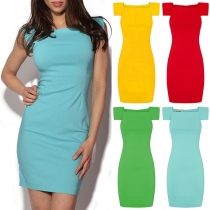 Elegant Solid Color Square Collar Slim Fit Dress