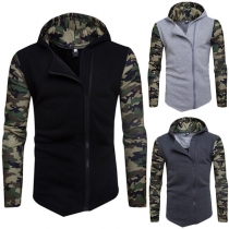 Fashion Camouflage Spliced Long Sleeve Hooded Men's Sweatshirt Coat 