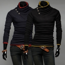 Fashion Contrast Color Long Sleeve Heaps Collar Men's Sweatshirt
