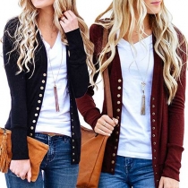 Fashion Solid Color Long Sleeve V-neck Single-breasted Cardigan