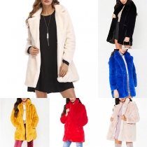 Fashion Solid Color Long Sleeve Faux Fur Coat