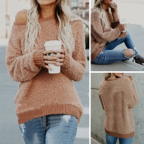 Fashion Round -neck Solid Color Long Sleeve Knitted Sweater